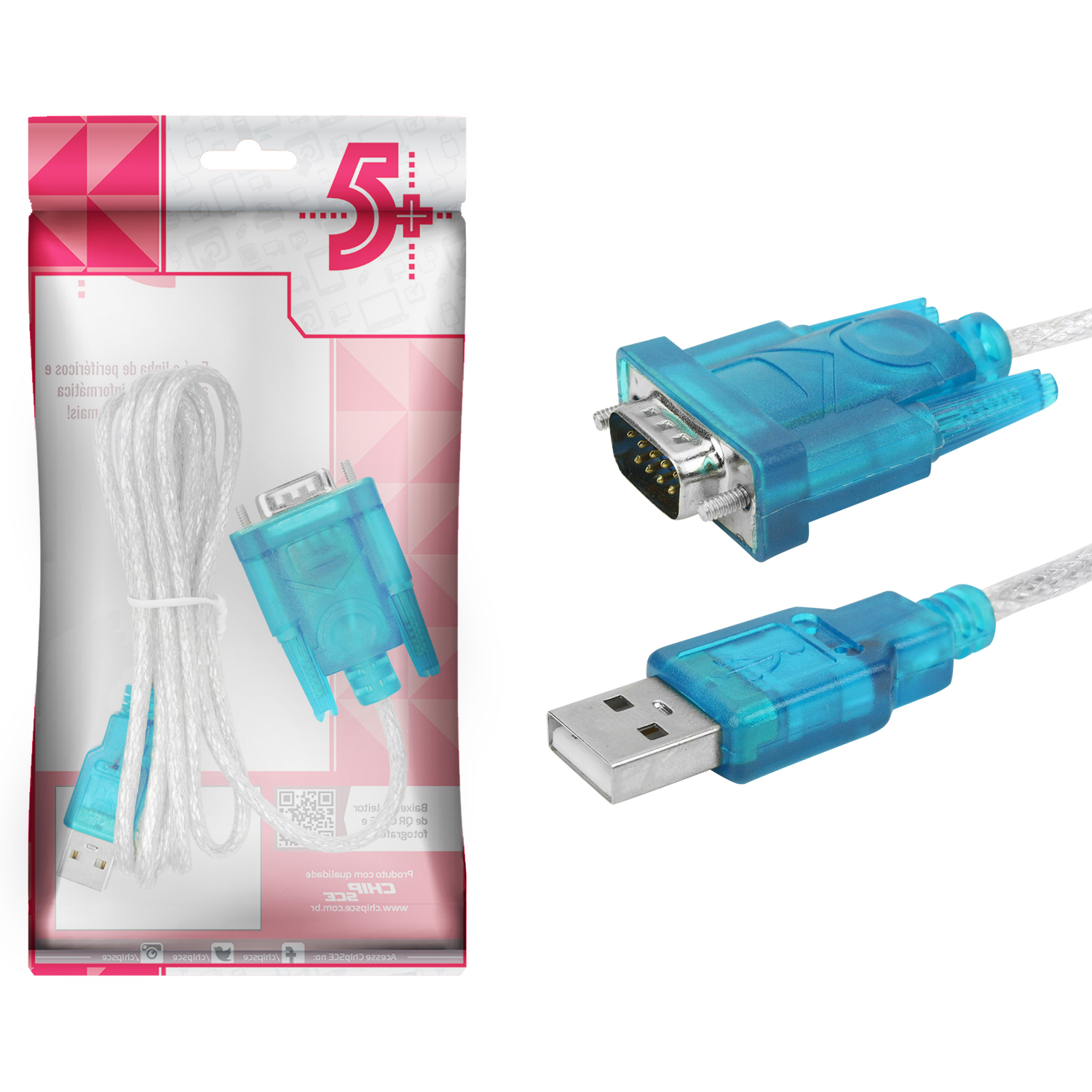 Cabo USB Cristal USB A Macho Db9 Cristal 1,5 metro